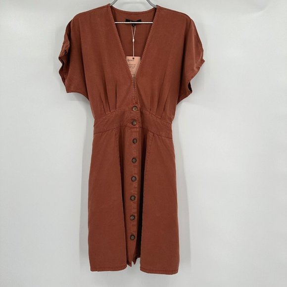 Quince Dresses & Skirts - Quince Terracotta Vintage Wash Tencel Button Front Dress Mini sz S Lyocell NWT